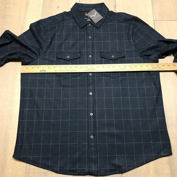 Age of Wisdom Flannel Shirt Mens Size XL Blue Windowpane Plaid Button Up Stretch - Picture 7 of 9
